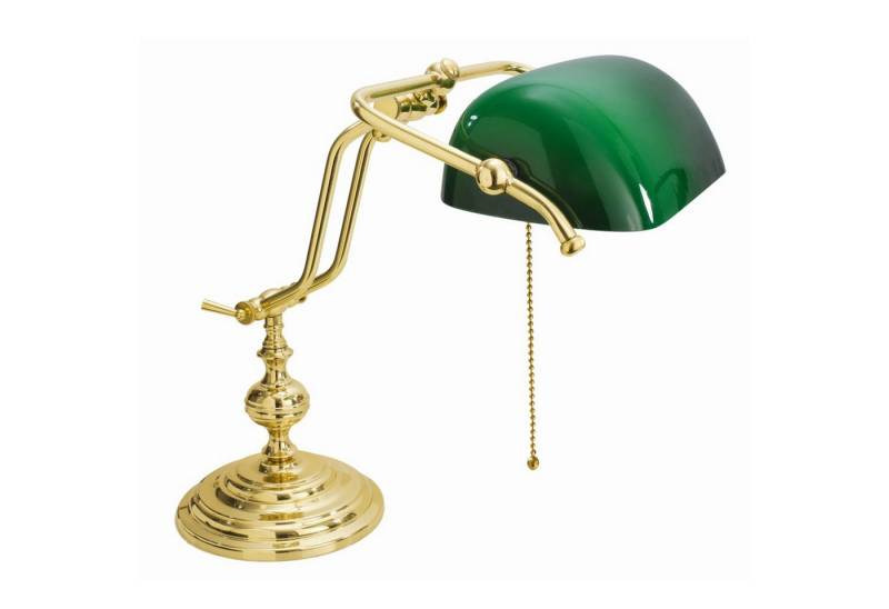 Licht-Erlebnisse Schreibtischlampe LAMPADE MINISTERO, ohne Leuchtmittel, Vergoldete Tischlampe Echt-Messing 24 Karat E27 H:38cm Bankerlampe von Licht-Erlebnisse