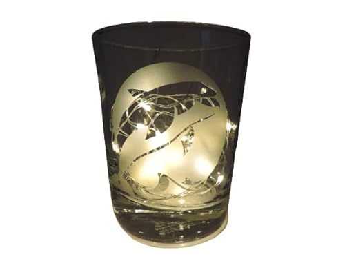 Lichtidee Teelicht Glas Windlicht Glas Trink Glas geätzt, Tischlicht Motiv Delfin auf Welle , Maritim, Natur, Handmade Unikat Liebe Ostern Muttertaggeschenk, Höhe 8cm, von Lichtidee