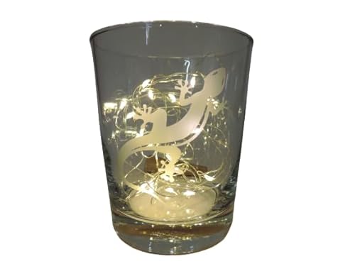 Lichtidee Teelicht Glas Windlicht Glas Trink Glas geätzt, Tischlicht Motiv Salamander/Gecko, Ostern, Maritim, Natur, Handemade Unikat Liebe Ostern Muttertaggeschenk, Höhe 8cm, von Lichtidee