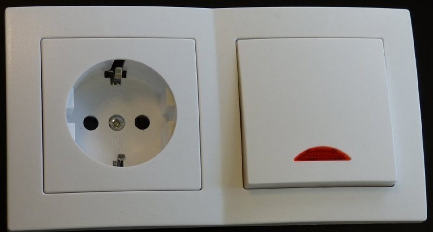 Lichtideen Schalter 7808 Levina Kunststoff Kombi Steckdose + Schalter Glimm Lampe (Taster, Schalter, Anennendose, Steckdose mit USB lieferbar) von Lichtideen