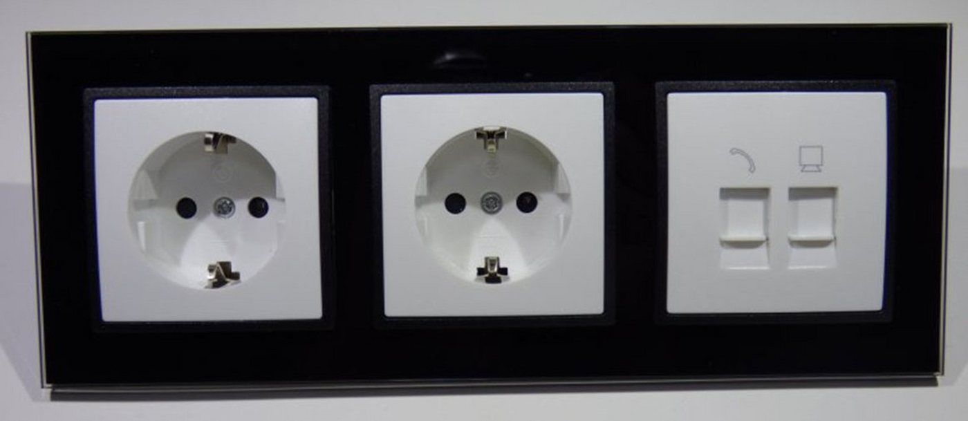 Lichtideen Schalter 8701 Abelka Nuovo schwarz 2x Schuko 1x Serien Schalter (Taster, Schalter, Anennendose, Steckdose mit USB lieferbar) von Lichtideen