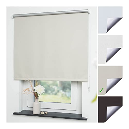 Liedeco® Rollo, Fenster Rollo, Kettenzug-Rollo / 122 x 180 cm (Breite x Höhe), beige/Thermo-Beschichtung, Verdunkelnd, Blickdicht/Breiten 60-200 cm/viele Farben, Größen Typen/Variable Montage von Liedeco