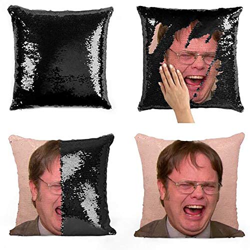 LifeUp Pailletten Kissenbezüge Dekorative Kissen für Couch Dwight Schrute The Office Throw Kissenbezug Magic Reversible Farbwechsel Pailletten Kissenbezug Dekorative Kissenbezug (Schwarz) von LifeUp