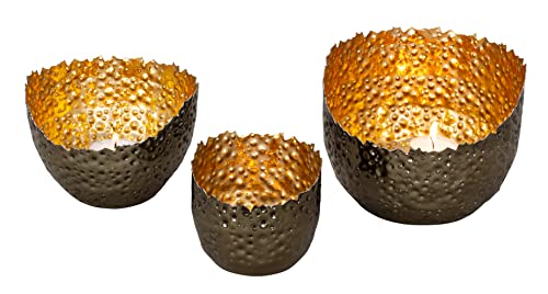 3er Set Teelichthalter Windlicht in moderner Form schwarz/Gold aus Metall H 8+10+12cm D 9,5+13+16cm von Lifestyle & More