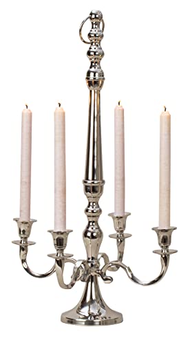 Lifestyle & More Kerzenständer 4-armig Kerzenleuchter Kandelaber zum Stellen und hängen aus Metall Silber 35x62 cm von Lifestyle & More