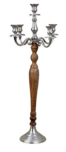 Kerzenständer 5-armig Kerzenleuchter Kandelaber aus Holz und Metall braun/Silber Höhe 80 cm von Lifestyle & More