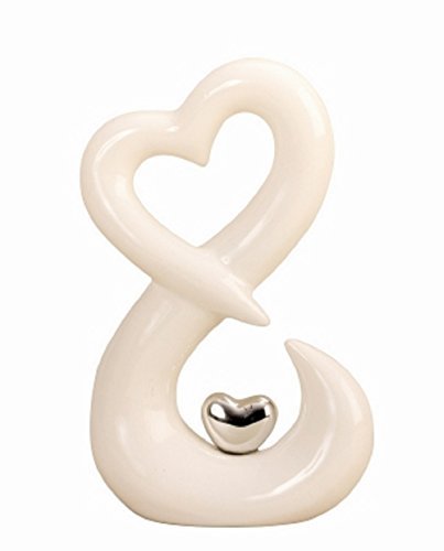 Lifestyle & More Moderne Dekofigur Skulptur Herz aus Keramik in weiß/Silber 16x10 cm von Lifestyle & More