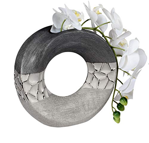 Lifestyle & More Moderne Dekovase Blumenvase Tischvase Vase aus Keramik Silber glänzend und matt 18x18 cm von Lifestyle & More