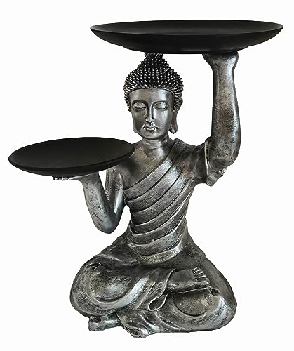 Lifestyle & More Moderne Skulptur Dekofigur Buddha aus Kunststein Silber/Schwarz Höhe 34 cm von Lifestyle & More