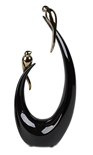 Lifestyle & More Moderne Skulptur Dekofigur Vögel aus Keramik schwarz/Gold 13x31 cm von Lifestyle & More