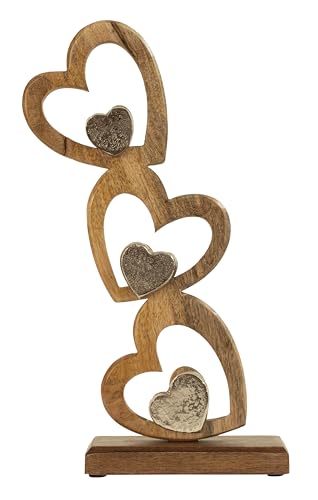Lifestyle & More Skulptur Dekofigur mit 6 Herzen stehend auf Sockel Braun/Silber aus Holz und Metall Höhe 40 cm Breite 23 cm von Lifestyle & More