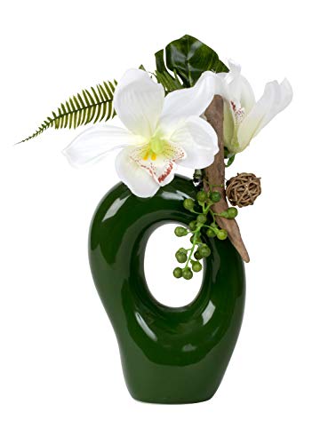 Moderne Dekovase Blumenvase Vase grün aus Keramik inklusive Orchideen Deko Höhe 30 cm von Lifestyle & More