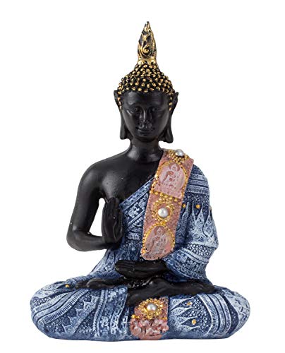 Lifestyle & More Moderne Skulptur Dekofigur Buddha aus Kunststein schwarz/blau 15x11 cm von Lifestyle & More