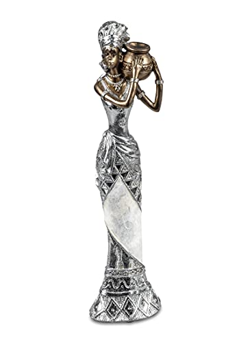 Lifestyle & More Moderne Skulptur Dekofigur Frau Afrikanerin stehend handbemalt Silber/Gold Höhe 27 cm von Lifestyle & More