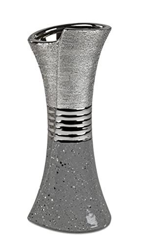 Moderne Vase Tischvase Dekovase Vase aus Keramik grau Silber 11x20 cm von Lifestyle & More