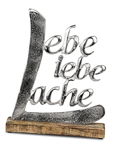 Moderner Schriftzug Aufsteller Dekofigur Lebe Liebe Lache Silber auf Mangoholz Höhe 18 cm von Lifestyle & More