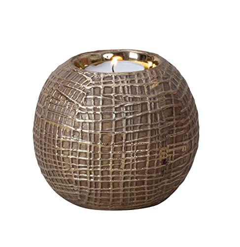 Moderner Teelichthalter Teelichtleuchte Windlicht aus Keramik Gold 11x9 cm von Lifestyle & More