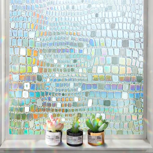 Lifetree Fensterfolie Blickdicht Milchglasfolie Regenbogen Selbstklebend Sonnenschutzfolie Sichtschutzfolie Fenster Folie Anti-UV für Küche Badezimmer und Büro 44.5x200 cm 3D von Lifetree
