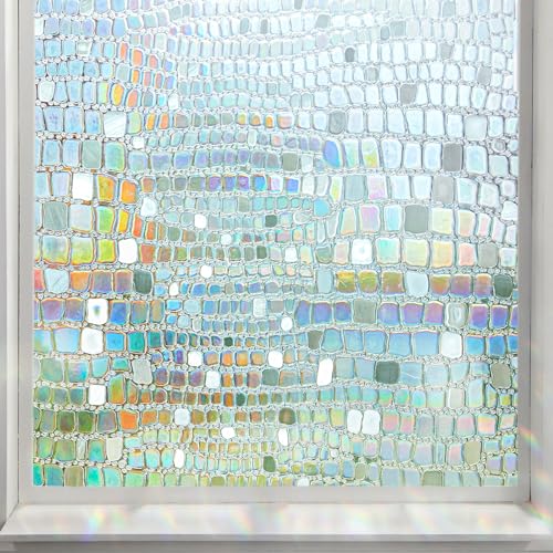 Lifetree Fensterfolie Blickdicht Milchglasfolie Regenbogen Selbstklebend Sonnenschutzfolie Sichtschutzfolie Fenster Folie Anti-UV für Küche Badezimmer und Büro 45x200 cm 3D von Lifetree