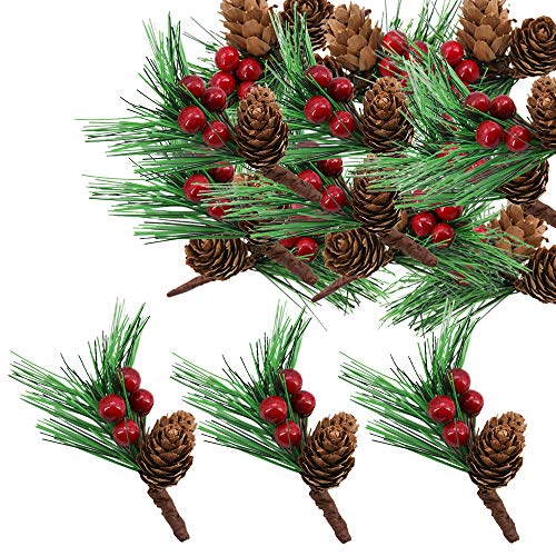 30 Stück Weihnachtsbeeren Tannenzweige, künstliche Tannenzapfen, kleine künstliche Beeren, Tannenzapfen für Weihnachtsblumenarrangements, Kränze und Feiertagsdekorationen von Lifreer