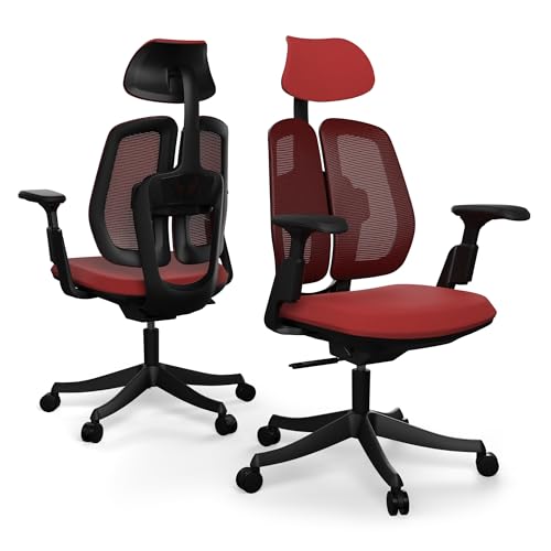 Liftor Active Ergonomischer Bürosessel: Verstellbarer Bürostuhl - Lendenstütze, dynamisches Sitzen, 3D Armlehnen, Ergonomischer Schreibtischstuhl für bis zu 185cm und 150 kg (Mesh + Textil Sitz, Rot) von Liftor