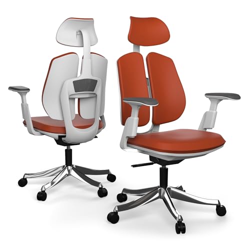 Liftor Active Ergonomischer Bürosessel: Verstellbarer Bürostuhl - Lendenstütze, dynamisches Sitzen, Ergonomischer Schreibtischstuhl für bis zu 185cm und 150 kg (Echtes Leder, Orange) von Liftor