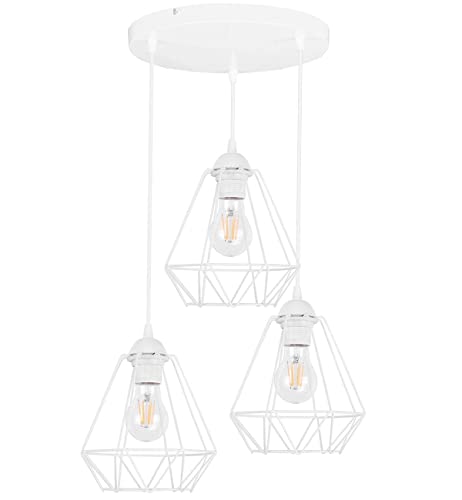 Light-Home Corral Retro Lampe - Hängelampe Hängeleuchte - Deckenlampe Industrial für Wohnzimmer Schlafzimmer und Esszimmer - Pendelleuchte Vintage aus Metall - 3 - Flammig Rund - Weiß von Light Home LH