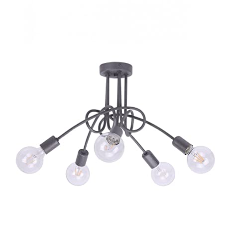 Light-Home Edison Deckenbeleuchtung Lampen Deckenlampen - Deckenlampe Industrial für Wohnzimmer Schlafzimmer und Esszimmer aus Metall - Pendelleuchte 5-Flammig - Graphit mit Glitzer von Light Home LH