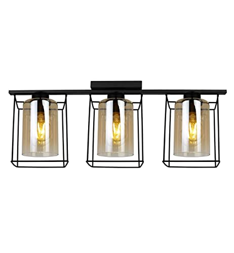 Light-Home Hella Cage Hängelampe - Deckenlampe für Wohnzimmer Schlafzimmer und Esszimmer- Pendelleuchte aus Metall und Glas - E27 - Honig - 3-Flammig von Light Home LH