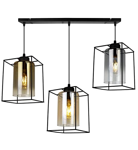 Light-Home Hella Cage Hängelampe - Deckenlampe für Wohnzimmer Schlafzimmer und Esszimmer- Pendelleuchte aus Metall und Glas - E27 - Mix - 3-Flammig - Lang von Light Home LH