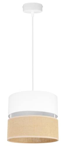Light-Home Juta Hängelampe - Deckenlampe - Pendelleuchte aus Metall mit Lampenschirm aus Stoff - E27 - Klassisch 1-Flammig 20 cm - Weiß Untersatz - Jute Weiß von Light Home LH