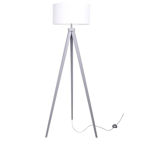 Light-Home Lampenschirm Stehlampe Modern - Standleuchte für Wohnzimmer Schlafzimmer Büro - Dreibeinige Industrial Lampe aus Holz - Grau und Weiß von Light Home LH