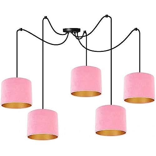 Light-Home Milan Spider Hängelampe - Hängeleuchte in Spinnenform - Deckenlampe – Spinne Lampe mit 5 Kopf - Hängeleuchte aus Metall und Stoff - E27 - Rose und Gold von Light Home LH