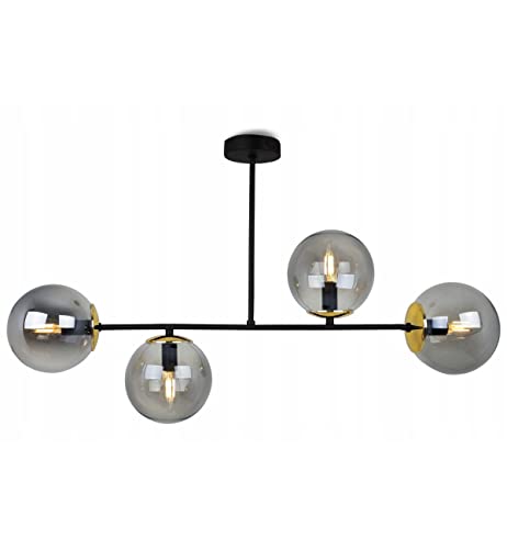 Light-Home Tuluza Hängelampe - Deckenlampe für Wohnzimmer Schlafzimmer und Esszimmer- Pendelleuchte aus Metall und Glas - E14-4-Flammig - Graphitglas - Schwarz und Gold von Light Home LH