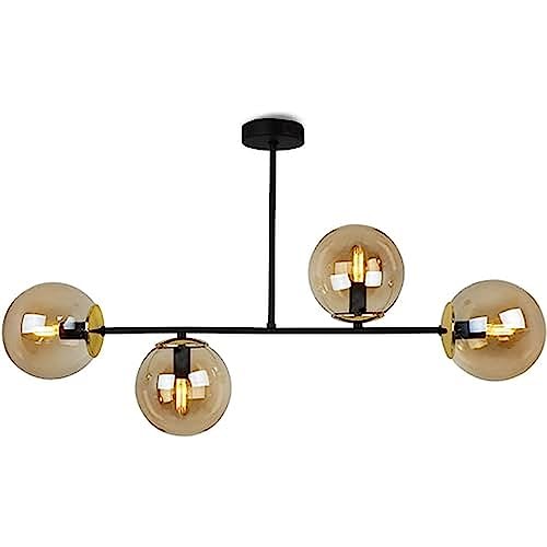 Light-Home Tuluza Hängelampe - Deckenlampe für Wohnzimmer Schlafzimmer und Esszimmer- Pendelleuchte aus Metall und Glas - E14-4-Flammig - Kupferglas - Schwarz und Gold von Light Home LH