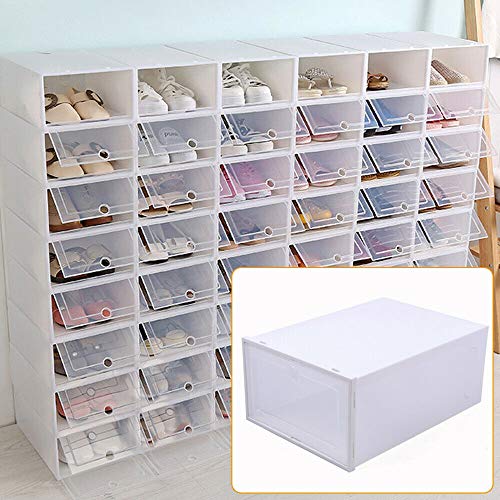 Lightakai 24 Stück Schuhboxen, Transparente Schuhkartons Faltbarer Plastik Schuhaufbewahrung Box Stapelbar Schuhkarton Einfach Zu Montieren, Platzsparend, 33 x 23 x 14 cm(Weiß) von Lightakai