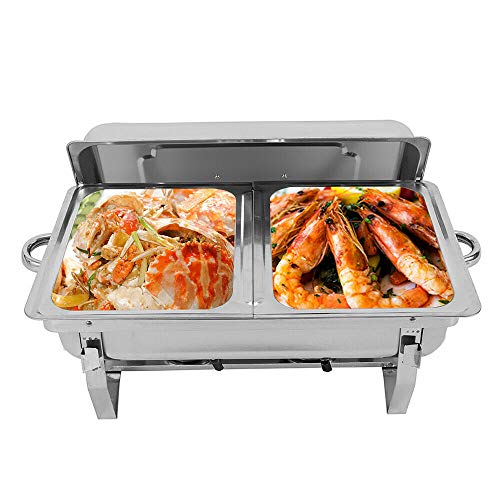 7.5L Chafing Dish, Edelstahl Speisenwärmer Warmhaltebehälter Quadratisch Wärmebehälter Speisewärmer Buffet-Set für Catering, Buffet und Party (7,5 Liter Doppelraster) von Lightakai