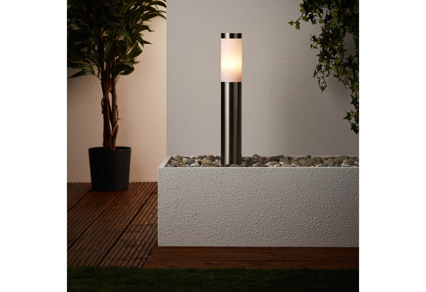 Lightbox Außen-Stehlampe, ohne Leuchtmittel, Außen Sockellampe mit 51 cm, E27, max. 40 W, Edelstahl/Kunststoff von Lightbox