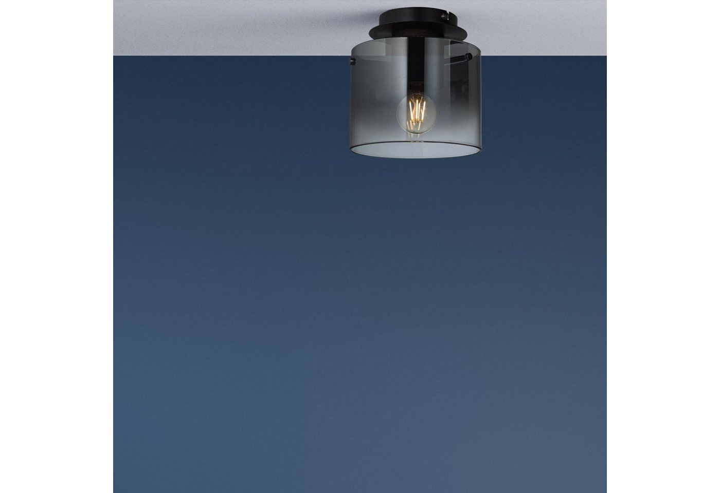Lightbox Deckenleuchte, ohne Leuchtmittel, Deckenlampe, 22 cm Höhe, Ø 20 cm, E27, max. 60 W, Glas/Metall von Lightbox