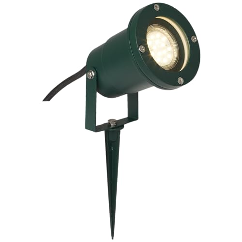 Lightbox Erdspieß mit Glas Abdeckung & schwenkbarem Kopf - in Dunkelgrün - einstellbare Outdoor Stehlampe für den Garten - 29 cm - Ø9 cm - GU10, max. 20 W - aus Aluminium/Glas von Lightbox
