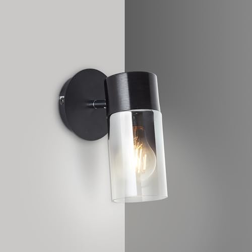 Lightbox moderne Wandspot - 20 x 11 x 15 cm - Wandstrahler mit rauchfarbenen Glas Schirm & schwenkbarem Kopf - E27, max. 40 W - aus Metall/Glas - in Schwarz/Rauchglas von Lightbox