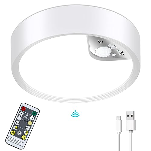 Lightess LED Deckenleuchte mit Bewegungsmelder, Deckenlampe mit batterie und USB Wiederaufladbar, 3 Helligkeit Dimmbar, Batteriebetriebe lampe decke für Flur Küche Balkon Bad Treppe Gang，3000K/6500K von Lightess