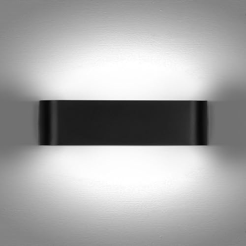 Lightess LED Wandleuchte Innen Schwarz Wandlampe Modern Up Down Licht Wandbeleuchtung Kaltweiß 6000K Treppenhuas Beleuchtung 16W IP44 Flrulampen für Wohnzimmer Schlafzimmer Flur, aus Aluminium von Lightess