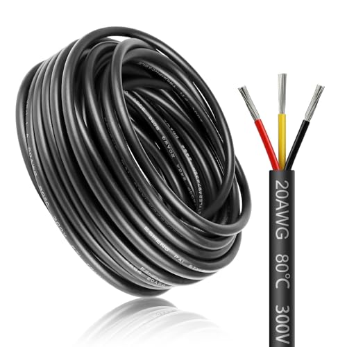 10 Meter 20AWG 3x0,5mm² Elektrischer Draht, 3 Adrig Kabel Erdkabel 5V/12V/24V Stromkabel Verzinntes Kupferkabel，Flexibel und Weich Niedrige Impedanz Hohe Temperaturbeständigkeit Verlängerungskabel von LightingWill