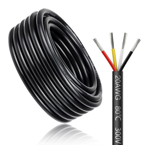 10 Meter 20AWG 4x0,5mm² Elektrischer Kabel, 4 Adriges Kabel 5V/12V/24V/300V Stromkabel Verzinntes Kupferkabel，Flexibel und Weich Niedrige Impedanz Hohe Temperaturbeständigkeit Verlängerungskabel von LightingWill