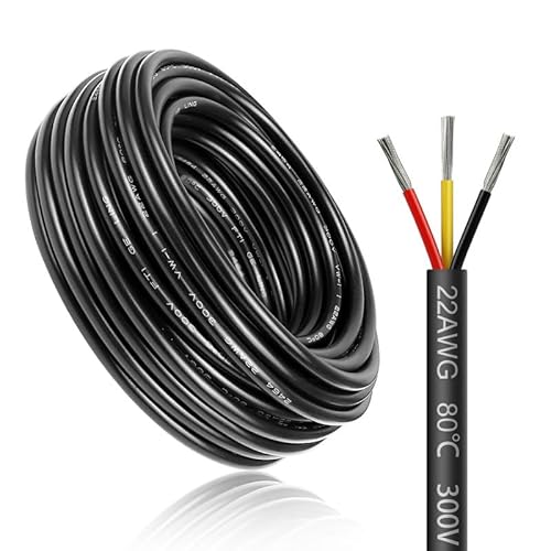 10 Meter 22AWG 3x0,3mm² Elektrischer Draht, 3 Adrig Kabel Erdkabel 5V/12V/24V Stromkabel Verzinntes Kupferkabel，Flexibel und Weich Niedrige Impedanz Hohe Temperaturbeständigkeit Verlängerungskabel von LightingWill