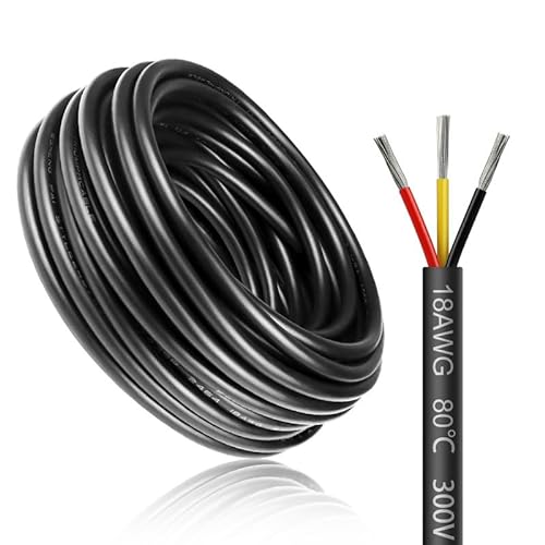 30 Meter 18AWG 3x0,75mm² Elektrischer Draht, 3 Adrig Kabel Erdkabel 5V/12V/24V Stromkabel Verzinntes Kupferkabel, Flexibel und Weich Niedrige Impedanz Hohe Temperaturbeständigkeit Verlängerungskabel von LightingWill