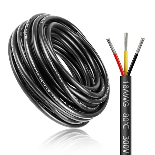 5 Meter 16AWG 3x1,5mm² Elektrischer Draht, 3 Adrig Kabel Erdkabel 5V/12V/24V Stromkabel Verzinntes Kupferkabel, Flexibel und Weich Niedrige Impedanz Hohe Temperaturbeständigkeit Verlängerungskabel von LightingWill