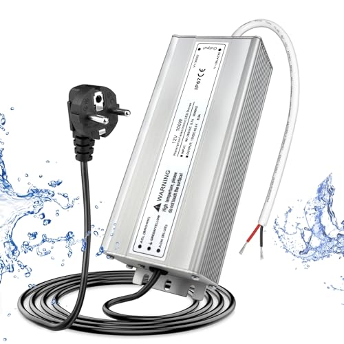 LED Trafo 12V 100W IP67, Outdoor Wasserdicht Transformator mit Stecker, LED Netzteil Treiber 230V auf DC 12 Volt Adapter, LED Driver Außen für LED-Streifen Lampen Strahler Lichtbänder von LightingWill