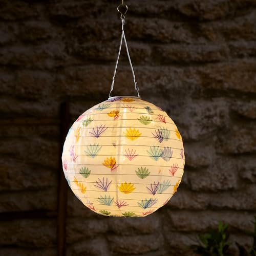 Lights4fun 30cm LED Solar Lampion Weiß mit Muster Laterne Außen Gartenbeleuchtung von Lights4fun